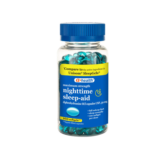 A+Health Nighttime Sleep Aid Diphenhydramine 50mg Softgels, 160 Count