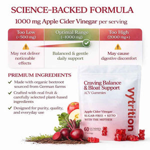Vytrition 7-Day Trial Organic Apple Cider Vinegar Gummies Sugar Free - ACV Gummies with The Mother 1000mg - Keto Friendly - Vegan - Supports Appetite