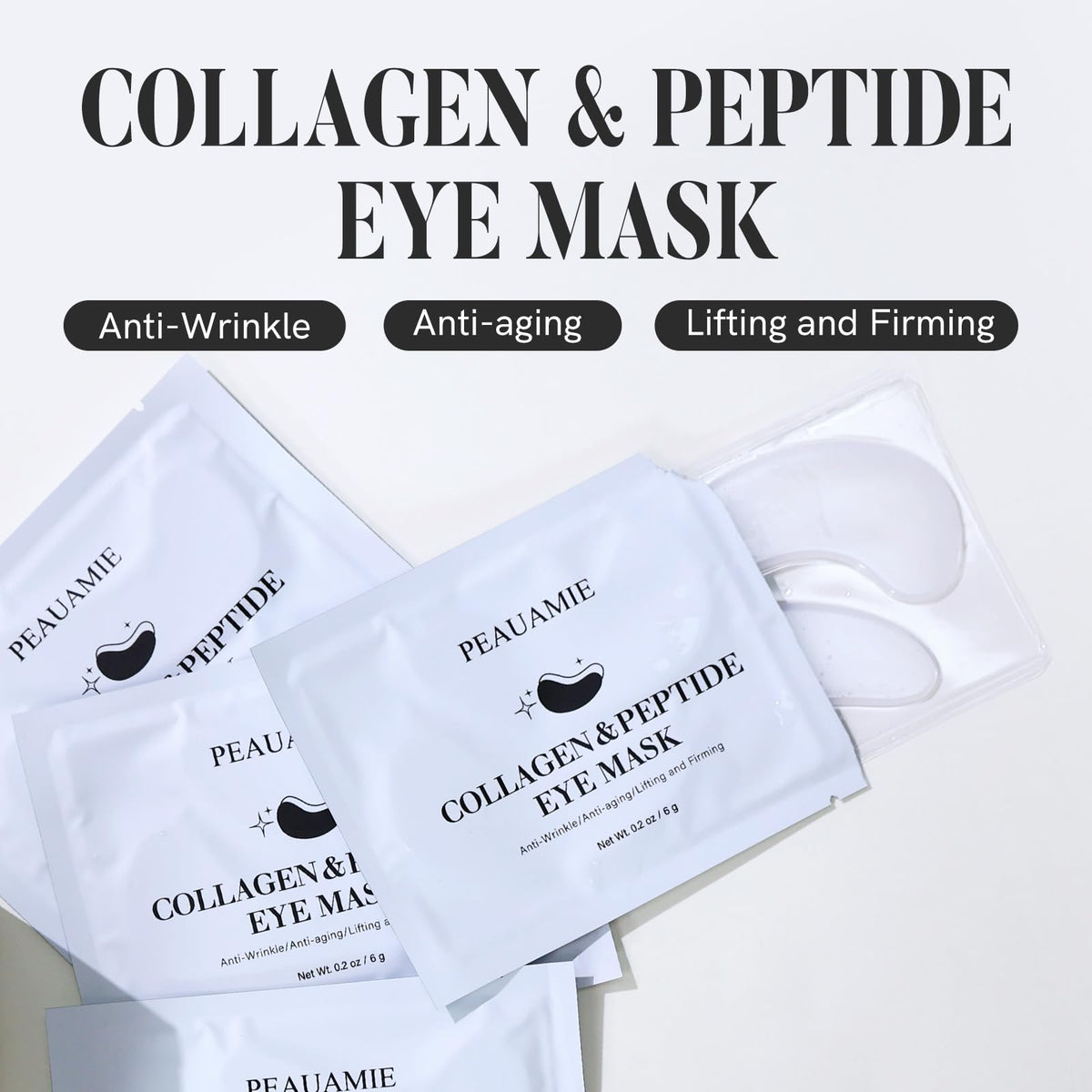 PEAUAMIE Collagen & Peptide Under Eye Patches (30 Pairs) – Rapid Relief for Dark Circles, Puffiness & Fine Lines | Professional Eye Mask Skincare