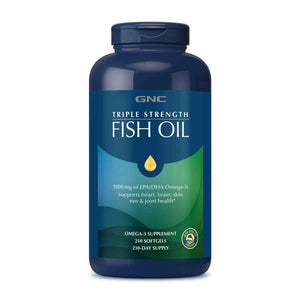 GNC Triple Strength Fish Oil Omega 3 Supplement, 1000mg EPA and DHA, Supports Heart, , Skin, Eye and Joint Health, 210 Softgels
