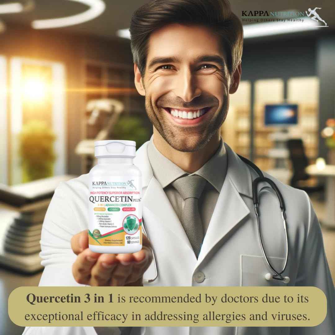 QUERCETIN PLUS, Quercetin 1,000mg, Bromelain 500mg and Vitamin C 1,000mg, (120 Capsules), 3 in 1 from Bioflavonoids, Supports Immune, Cardiovascular & Respiratory Health, Seasonal Allergy Relief.