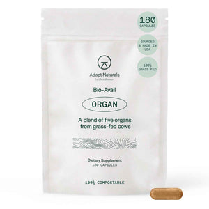 Adapt Naturals Organ Supplement, Bioavailable Grass Fed Beef Liver Capsules, Blend of Liver, Heart, Kidney, Pancreas & Spleen, Support Liver Cleanse Detox & Repair - Source of CoQ10-30 Days Supply