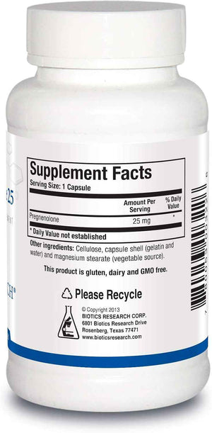 Biotics Research Pregnenolone 25-25 mg Pregnenolone Support, Memory & Hormone Balance, Hormone Precursor or Parent Hormone. 90 Capsules