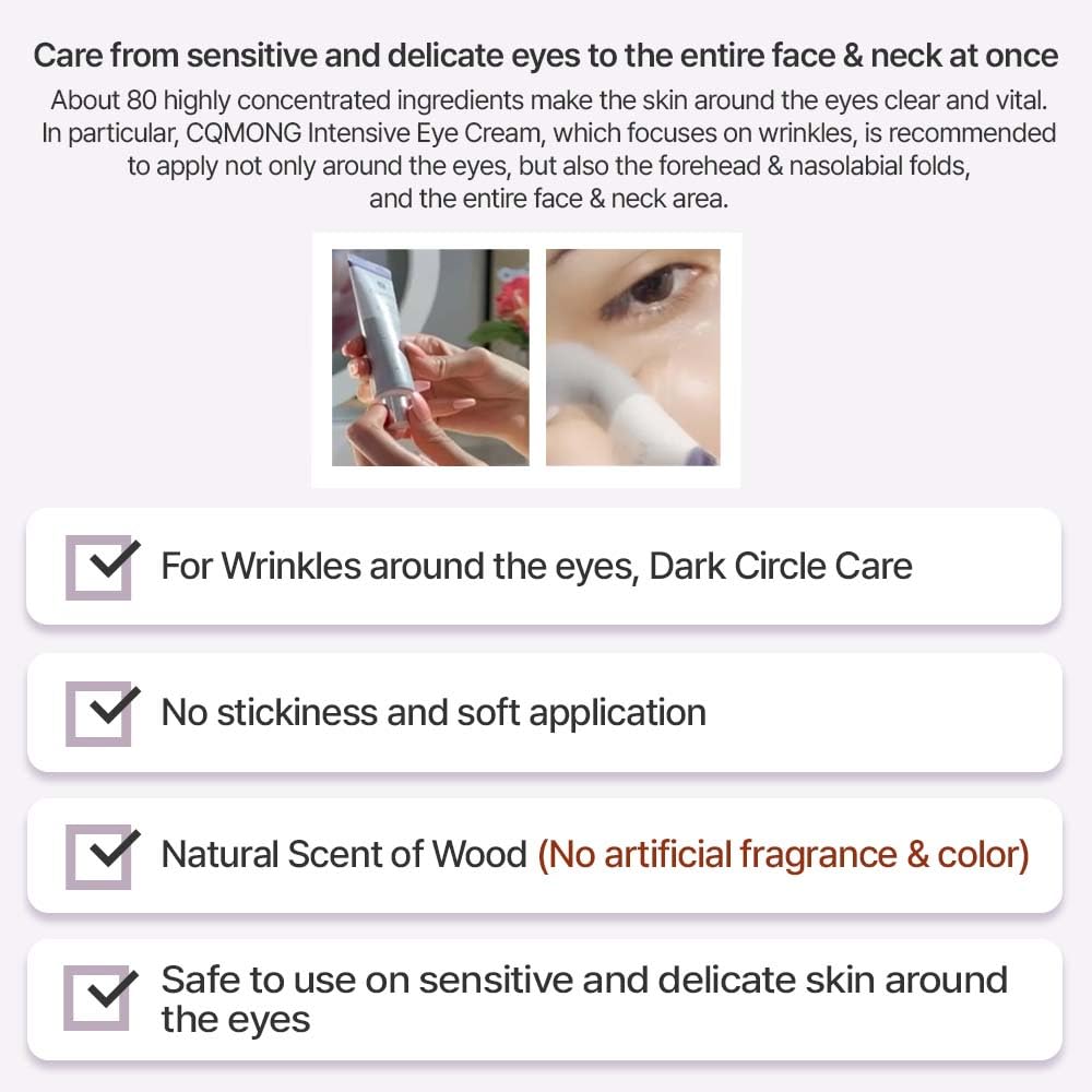 CQMONG Intensive Eye Cream - Korean Under Eye Treatment with Glutathione & Collagen for Dark Circles, Puffiness & Wrinkles (1.01 fl oz.)