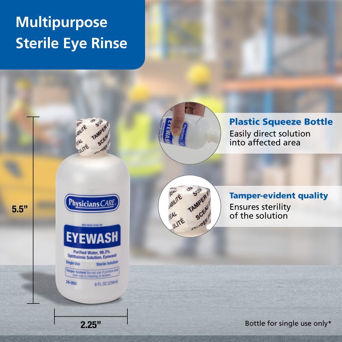 PhysiciansCare Eye Wash Solution, Sterile Isotonic Buffered Solution for Flushing & Irrigating Eyes, 8-oz Bottle