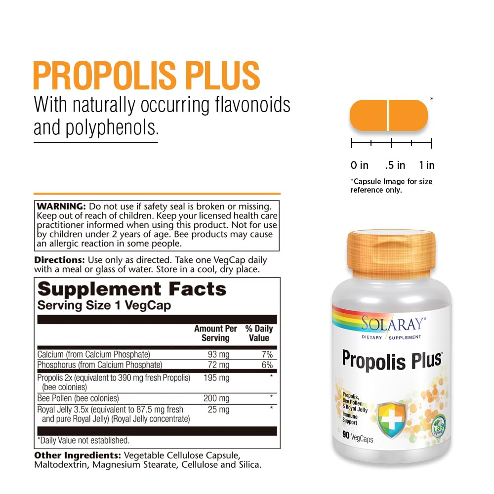 SOLARAY Propolis Plus – Immune Support Supplement, 90 VegCaps