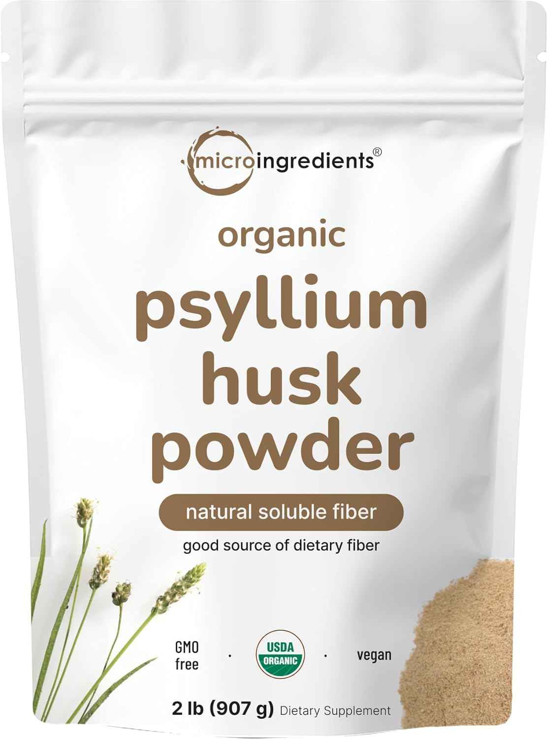 Micro Ingredients Organic Psyllium Husk Powder, 2lbs (32oz) - Daily Soluble Fiber Supplement - India Origin - Non-GMO, Keto Friendly, Vegan