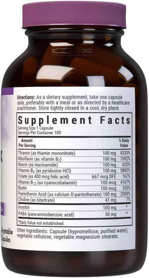 Bluebonnet Nutrition B Complex, Complete Full Spectrum, Vitamin B6, B12, Biotin, Folate, Vegan, Vegetarian, Gluten, Soy & Milk Free, Kosher, 100 Count