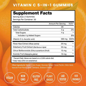 NutraChamps Vitamin C Gummies for Adults & Kids, 5-in-1 Immune System Support with Elderberry, Rosehips, Citrus Bioflavonoids & Acerola Cherry, Immunity Booster Supplement (Pack of 2)