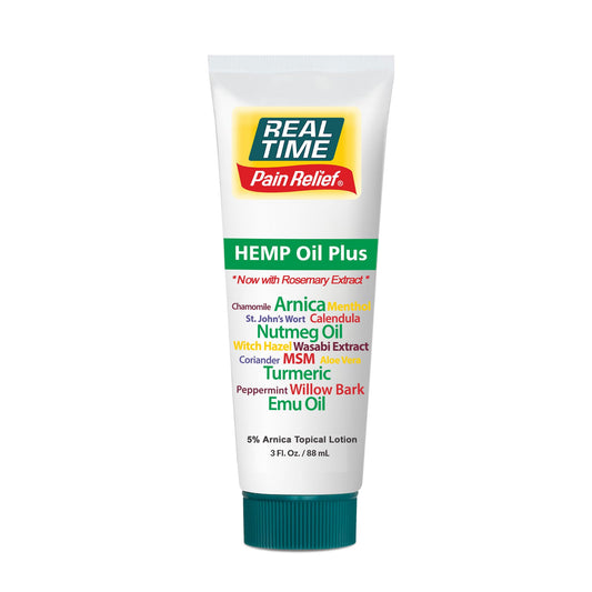 Real Time Pain Relief Hemp Oil Plus - 3oz Tube | Advanced Formula with Hemp Oil and 19 Natural Ingredients | Relieves Joint and Muscle Discomfort | Includes Arnica, Turmeric, MSM, and Emu Oil