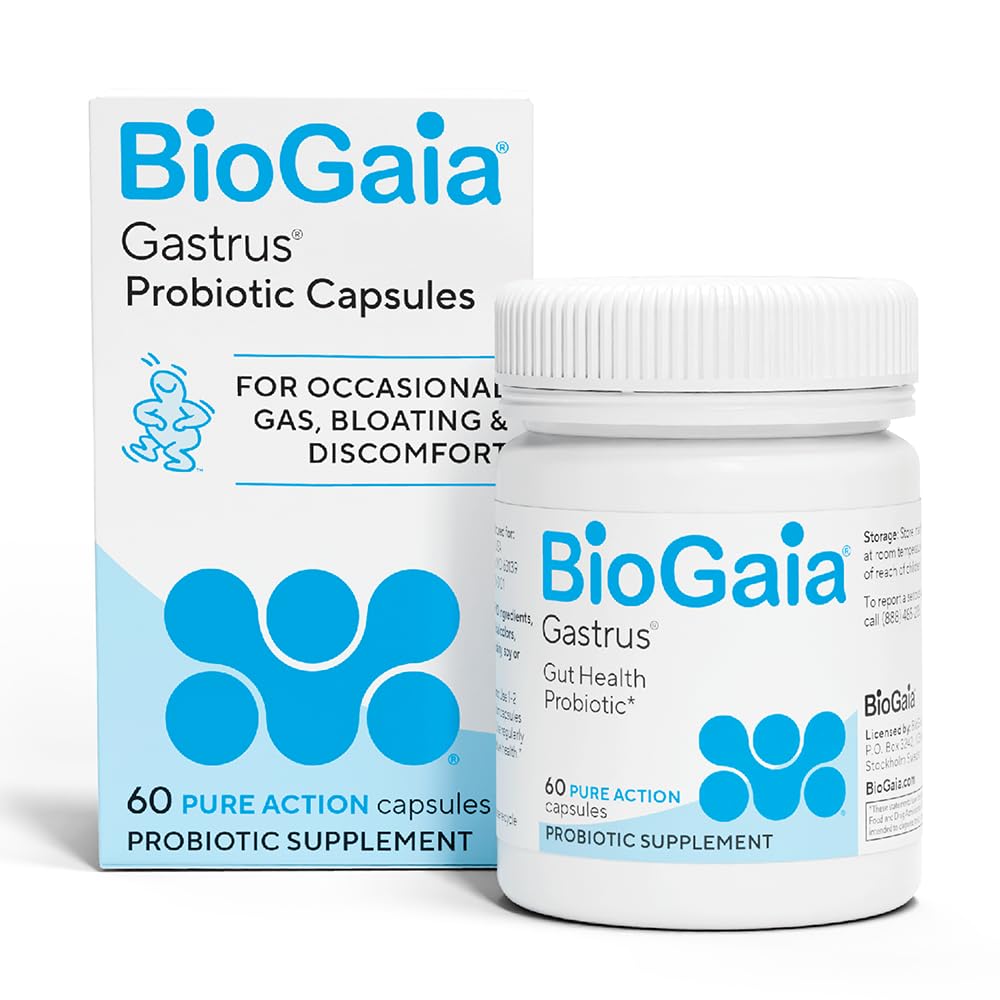 BioGaia Gastrus L reuteri Probiotic - 35 Years of Clinical Gut Research - L reuteri 6475 + 17938 Probiotics - Ease Gut Discomfort, Gas & Bloating - Promotes a Healthy Gut & Microbiome - 30 Chewables