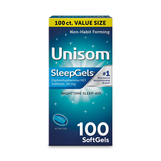 Unisom SleepGels Nighttime Sleep Aid Capsules for Adults, Diphenhydramine HCI 50mg, Non-Habit-Forming Sleep Medicine for Relief from Occasional Sleeplessness, 100 Count