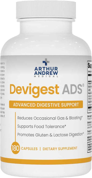Arthur Andrew Medical - Devigest ADS, Advanced Digestive Support, Relief for Lactose Intolerance and Casein Sensitivities, Vegan, Non-GMO, 180 Capsules - Advanced Digestive Support, Relief For Lactose, Gluten, & Dairy Intolerance, & Casein Sensitivities