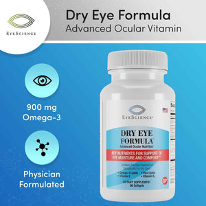 EyeScience Dry Eye Formula Omega-3 Dry Eye Supplement, 900mg - Eye Vitamins for Dry Eyes, Supports Eye Hydration, Tear Function & Daily Eye Comfort, EPA DHA Softgels for Adults