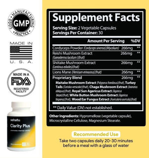 SEHATU Clarity Plus Cognitive Wellness Supplement | Packed with 10 Powerful Adaptogenic Mushrooms | Clear Brain Fog and Support Mental Clarity | 60 Count | 30 Day Supply SEHATUBuy Supplements Australia