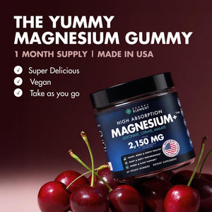 Magnesium Gummies 3in1 - Glycinate, Citrat, Malate 2150 MG High Absorption Supplement, Sugar-Free, Vegan, Chews for Men & Women, Inspired by Wellness Traditions Like Arjuna, 60 Gummies, Cherry Flavor Secret ElementBuy Supplements Australia