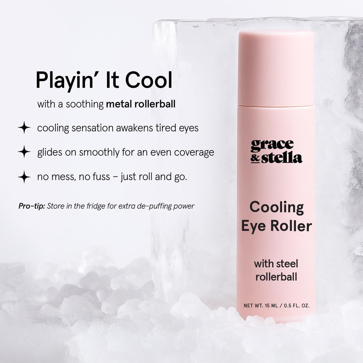Grace & Stella Under Eye Brightener - 15ml (0.51oz) - Cooling Caffeine & Ceramide Eye Serum with Metal Rollerball