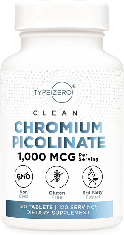 Type Zero Clean Chromium Picolinate (1000mcg) 120 Tablets, Gluten-Free - GMO-Free