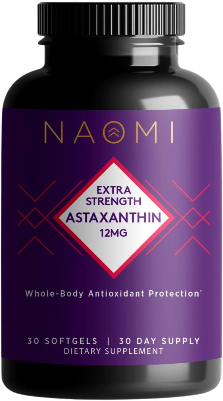 NAOMI Extra Strength Astaxanthin 12mg - Patented Zanthin for Antioxidant, Skin, Eye & Brain Support - Supercritical CO2 Extracted, High Absorption Softgel, Non-GMO, Gluten-Free, 30-Day Supply
