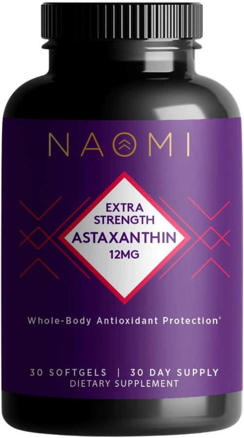 NAOMI Extra Strength Astaxanthin 12mg - Patented Zanthin for Antioxidant, Skin, Eye & Brain Support - Supercritical CO2 Extracted, High Absorption Softgel, Non-GMO, Gluten-Free, 30-Day Supply