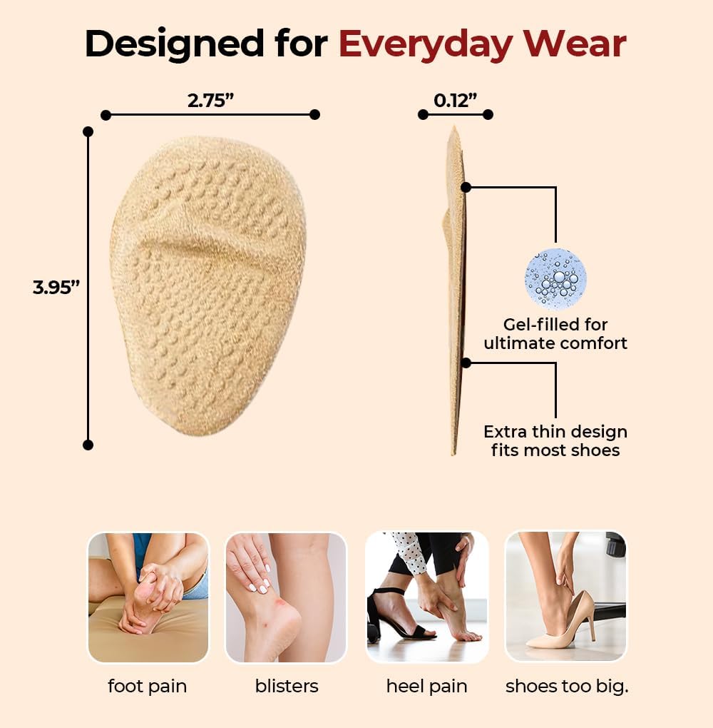 Ball of Foot Cushions for Women - Metatarsal, High Heel Comfort - High Heel Comfort for Ball of Feet, Shoe Cushions, Toe For Heels, Shoe Pads Inserts, One Size Fits All (2 Pairs)