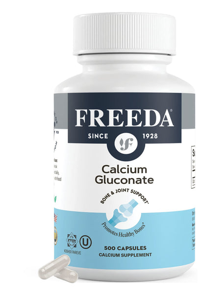 FREEDA Calcium Gluconate Supplement for Bone & Joint Support - 100 Capsules - Supports Teeth & Muscle Health - Pure Calcium w/o Vitamin D - Gentle on Stomach, Easy-to-Digest, Kosher, Vegan, Made in USA