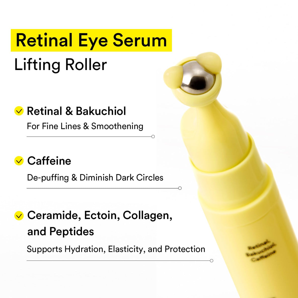Abib Retinal Eye Serum Lifting Roller (0.5 Fl Oz) - Anti-Aging Under Eye Applicator with Caffeine & Bakuchiol for Wrinkles, Puffiness & Dark Circles