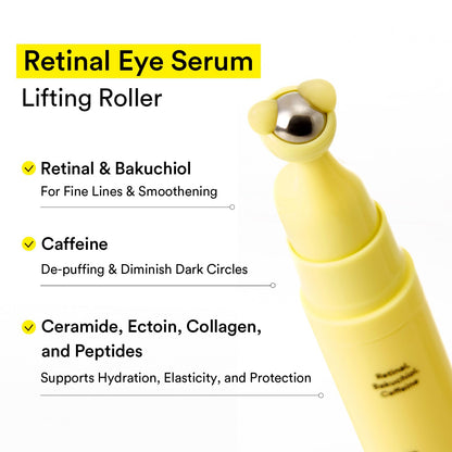 Abib Retinal Eye Serum Lifting Roller (0.5 Fl Oz) - Anti-Aging Under Eye Applicator with Caffeine & Bakuchiol for Wrinkles, Puffiness & Dark Circles