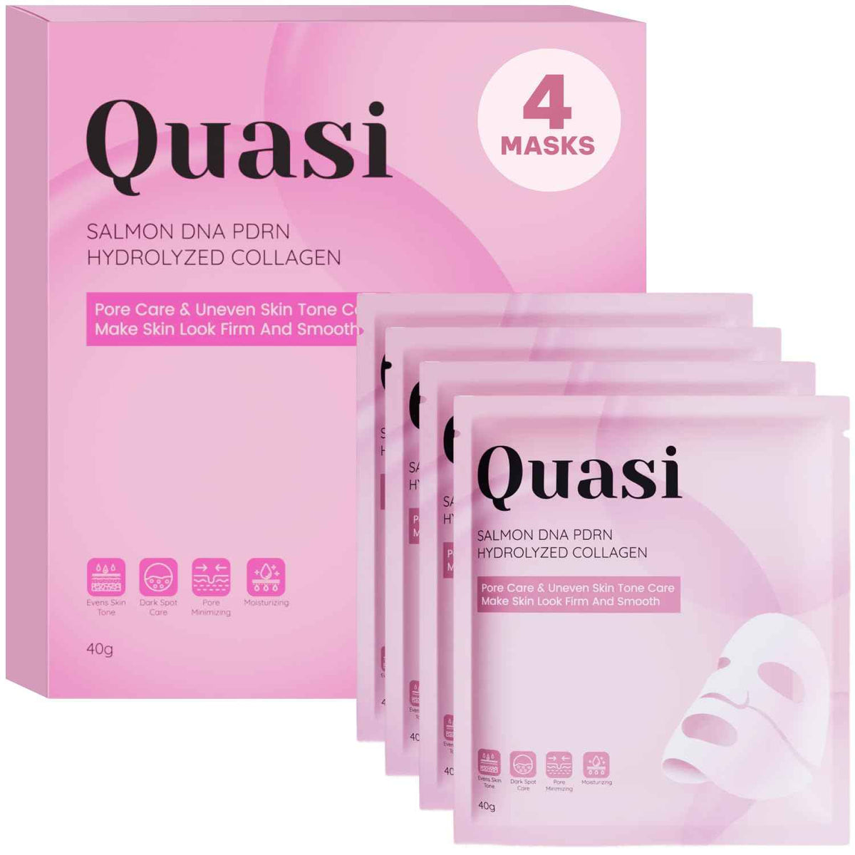 Quasi Salmon PDRN Collagen Mask - Korean Skin care Gel Face Mask for Hydration, Firming & Smoothing Skincare, Collagen Boost & Pore Care - 4 Masks, Non-Irritating, Natural Ingredients