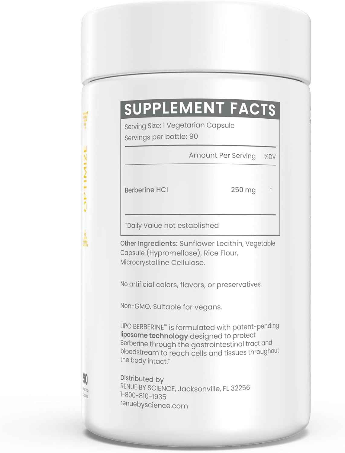 Renue By Science Berberine - 90 Berberine Supplement Capsules - 250mg Berberine per Serving - Bioavailable Formula for Increased Absorption - Non-GMO & Allergen Free - Manufactured in the USA
