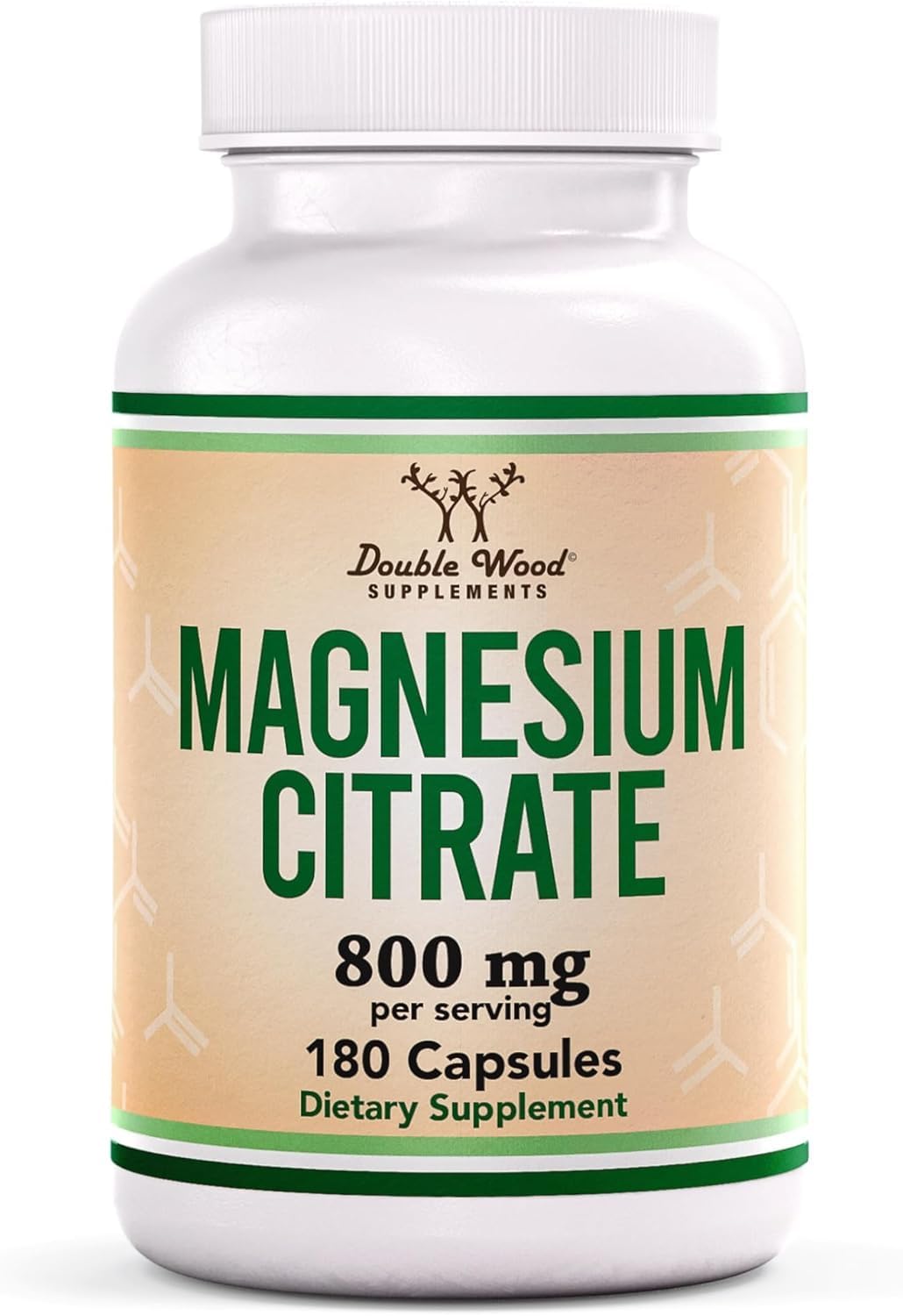 Magnesium Citrate 800mg, 180 Capsules, Digestion & Constipation Support, Vegan Safe, Non-GMO, Double Wood Supplements