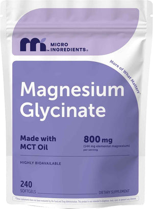 Micro Ingredients Magnesium Glycinate 800 mg Per Serving, 240 Softgels - Chelated Magnesium Supplement with MCT Oil - Non-GMO, Gluten Free, No Soy