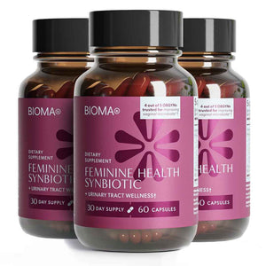 BIOMA Feminine Health Synbiotic - Women's Health Supplement for Healthy Vaginal pH, Urinary Tract & Digestive Support - with Probiotics, Cranberry & Tributyrin - 180 Capsules (3 Pack, 90-Day Supply)