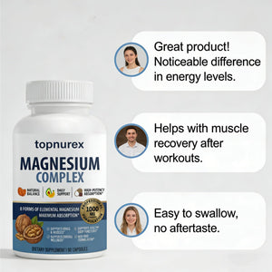 Topnurex Magnesium Complex for Women & Men - 1000mg High Absorption, 8 Essential Magnesium, 90 Capsules Topnurex buy supplements Au