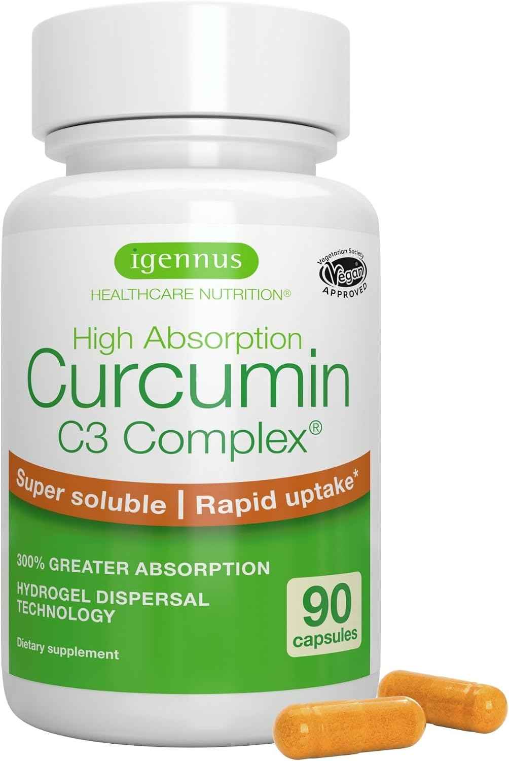 Igennus Advanced Curcumin C3 Complex, 300% Greater Absorption & Rapid Uptake, 95% Standardised Extract, 90 Servings, Clean Label, Vegan Supplement, 1-a-Day, 90 Capsules