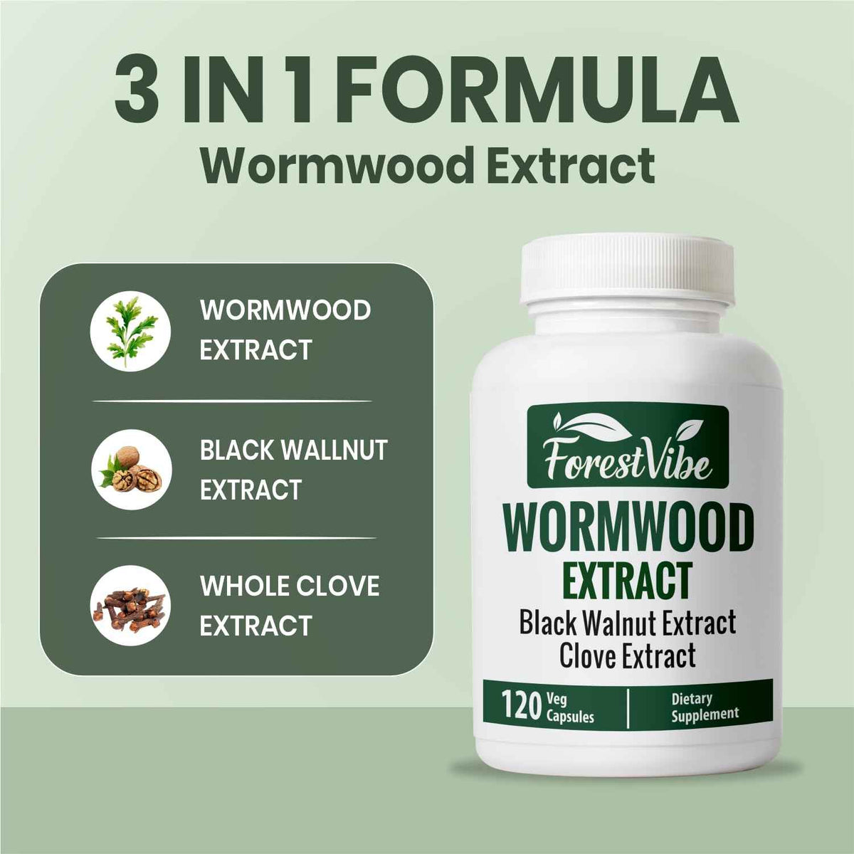 ForestVibe Wormwood Complex with Black Walnut & Clove, 3-in-1 Herbal Blend, Sweet Wormwood Extract Capsules, 120 Vegan Capsules, 2 Month Supply, Non-GMO & Gluten Free Supplement