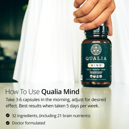 Qualia Mind — Beat Brain Fog - Doctor-Formulated Premium Brain Nourishment - Fuel Focus, Drive & Energy - 32 Ingredients Including Lion’s Mane, Cognizin™, Ginkgo & More - 2 Week Supply*