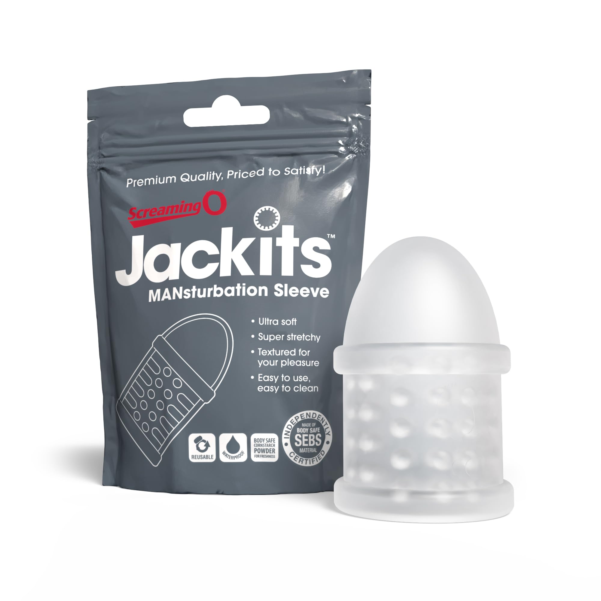Screaming O Jackits Mansturbation Sleeve in Pop Box, Clear - Solo Toy for Men - Pleasure Enhancer - Male Sex Toy
