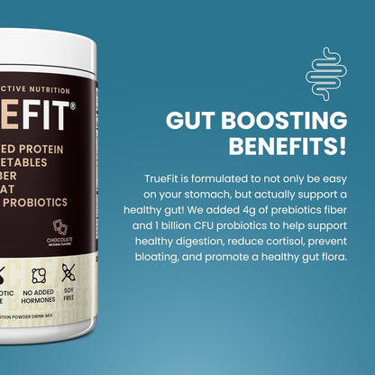 TrueFit Grass-Fed Whey Protein Powder + Fiber & Probiotics, Vanilla Shake - 25g Gut Healthy Protein with Fiber, Probiotics & Non-GMO Superfoods for Complete Meal Replacement Shake with Nothing Fake