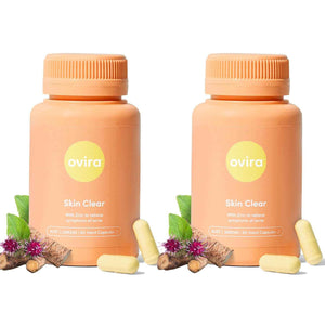Ovira Skin Clear with ZINCBRIGHT - 60 Capsules for Clear and Glowing Skin - Rosacea & Hormonal Acne Treatment - Support Collagen Production - Acne Supplements for Women & Men - Pack of 2