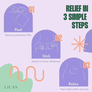 LILAS Period Cramps Pain Relief Patch, 10 Pack - Instant Relief for Menstrual Cramp, PMS, Endometriosis & PCOS - 12-Hour Comfort - Natural & Vegan Topical Patches - Trusted Formula & Upgraded Design