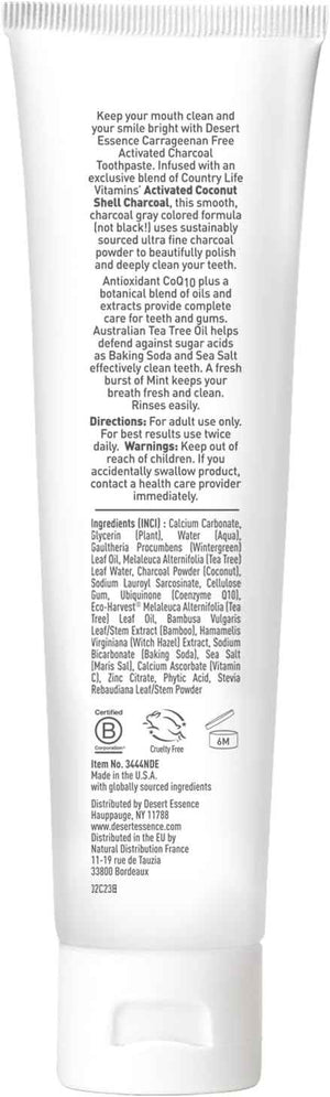 Desert Essence Activated Charcoal Toothpaste, Fluoride Free, 6.25 oz
