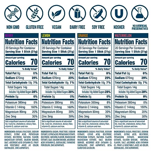 DripDrop Hydration - Electrolyte Powder Packets - Watermelon, Berry, Orange, Lemon