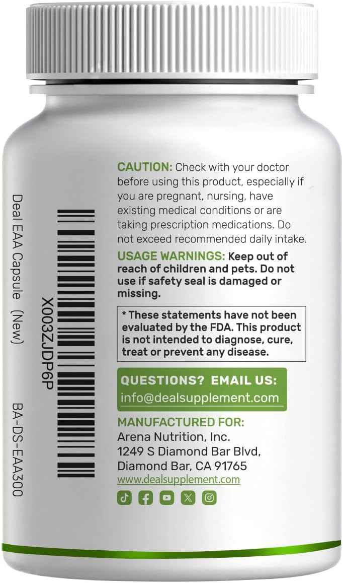 Essential Amino Acids (EAA) 2000mg Per Serving, 300 Capsules - Unflavored - 9 in 1, All BCAAs (Branched-Chain Aminos) - Lean Muscle Support & Natural Pre Workout Supplement