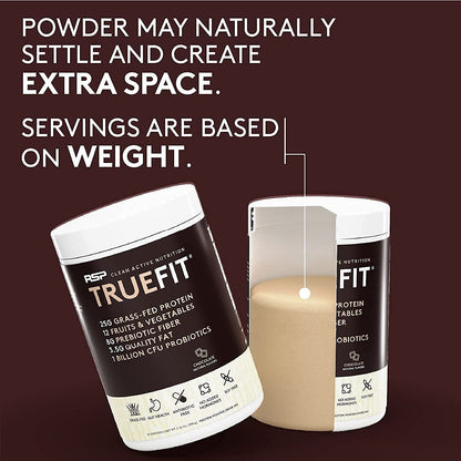 TrueFit Grass-Fed Whey Protein Powder + Fiber & Probiotics, Vanilla Shake - 25g Gut Healthy Protein with Fiber, Probiotics & Non-GMO Superfoods for Complete Meal Replacement Shake with Nothing Fake