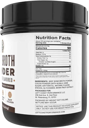Left Coast Performance Vanilla Bone Broth Protein Powder, 16oz + Chocolate Bone Broth Protein Powder 16oz