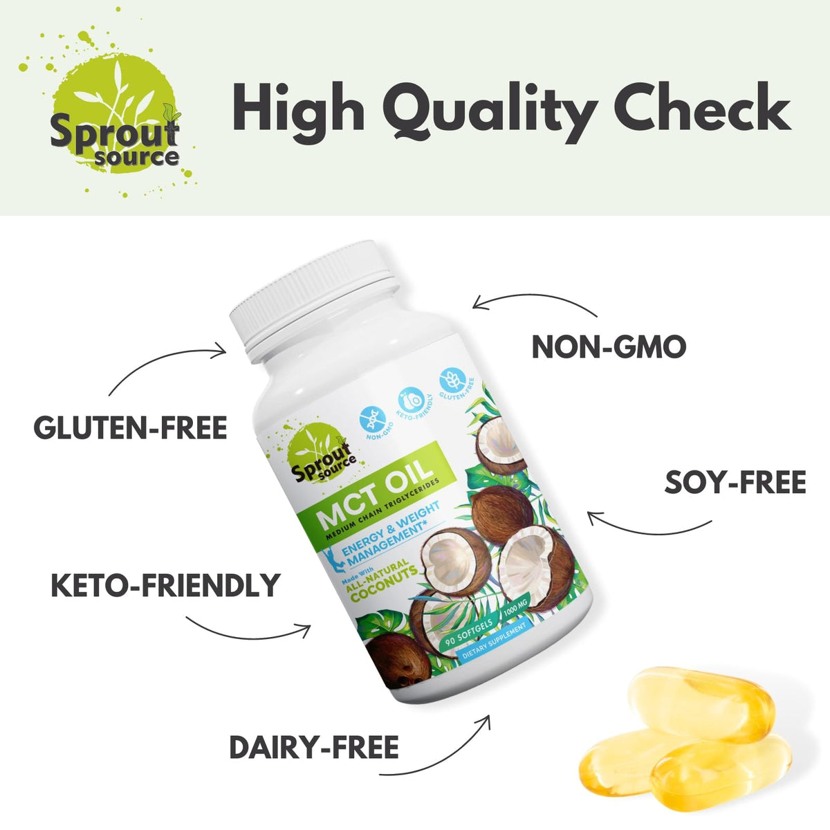 Sprout Source MCT Oil Softgels 1000mg, C8 C10 Keto, 90-Day Supply