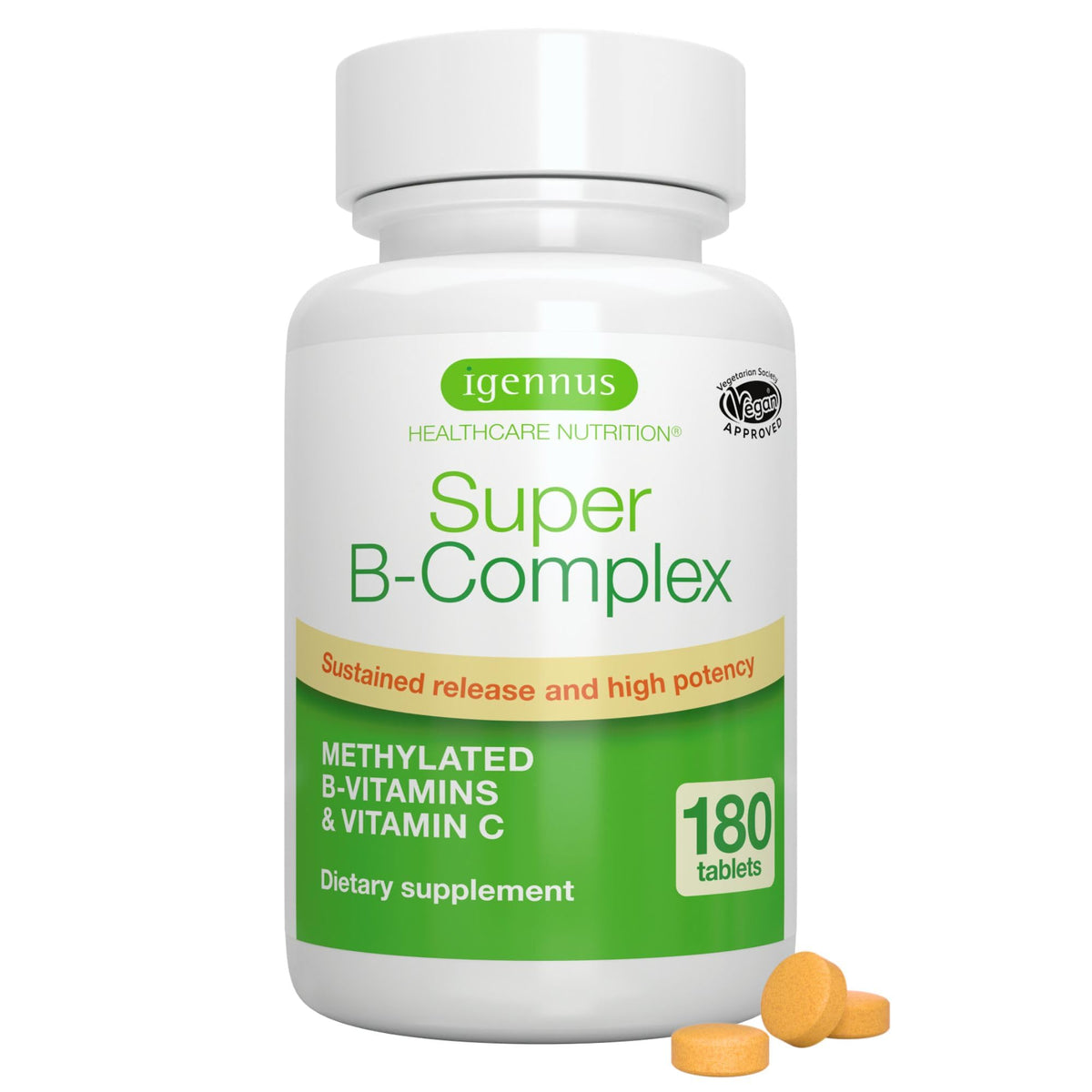 Igennus High Absorption Super B-Complex Methylated & Active B Vitamins - Sustained Release, Clean Label, Energy, Mood & Cognitive Performance, Methylfolate & Methyl B12, Lab Verified, 60 Tablets