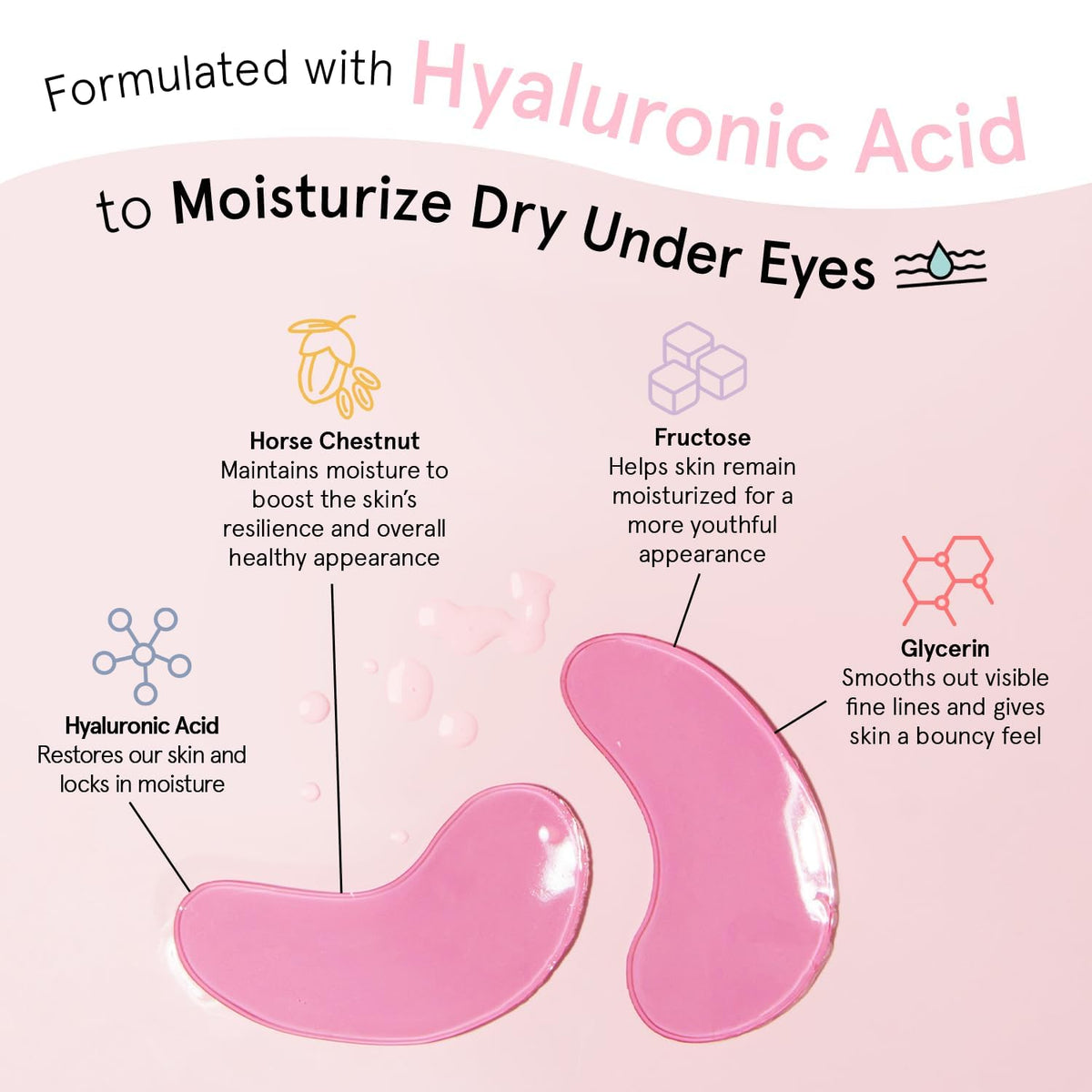 grace & stella Pink Under Eye Mask - 48 Pairs - Vegan Gel Patches for Dark Circles & Puffy Eyes
