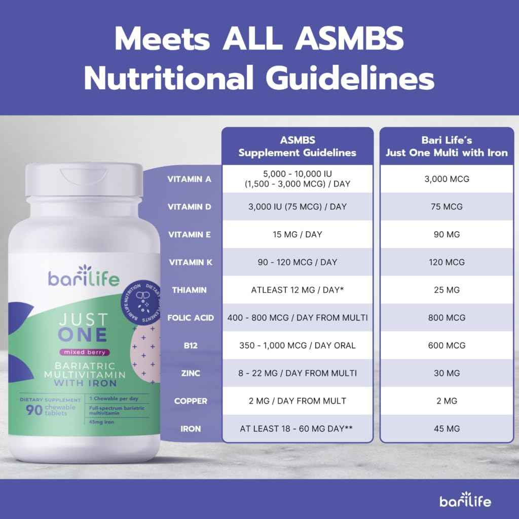 Bari Life Just One Chewable: Once Daily Bariatric Multivitamin + Iron and and BariBurst Calcium Citrate Soft Chews for Gastric Bypass, Gastric Sleeve and Duodenal Switch (Butter Toffee)